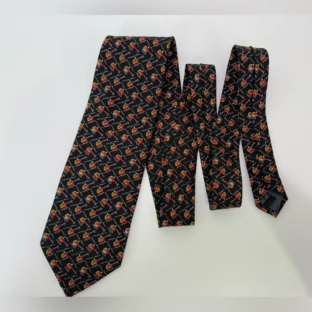 NWT Rivetz of Boston Helicopter Novelty Tie Black Red Aviation Pilot Silk Tie
